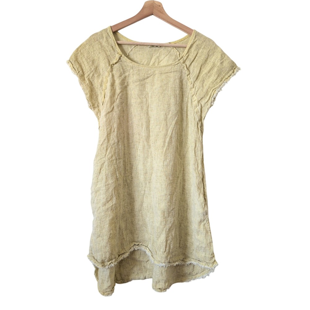 Puro Lino Yellow 100% Linen Shift Dress Made in Italy Euro Natural Lagenlook
